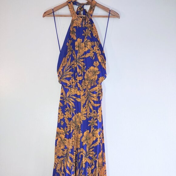 Lulumari Floral Wide Leg Halter Jumpsuit Pleated Boho Mod  Women's Medium - Picture 4 of 9